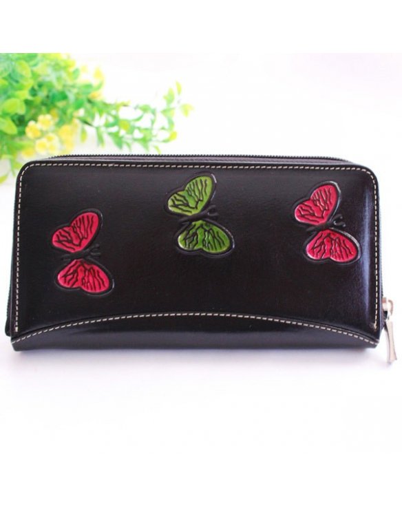 Leather wallet with butterflies