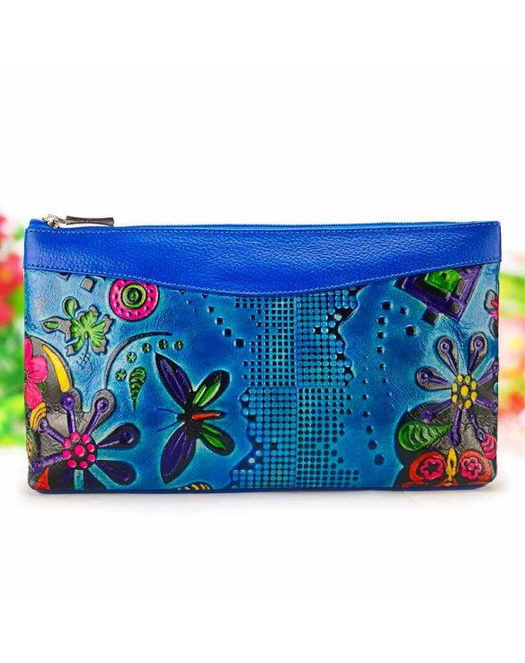 Blue leather cosmetic bag