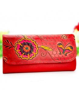 Red leather wallet for women