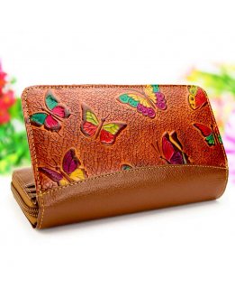 Hand crafted wallet for women handpainted and embossed leather