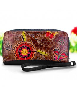 Ladies wallets with zipper closure, leather embossed by artisans
