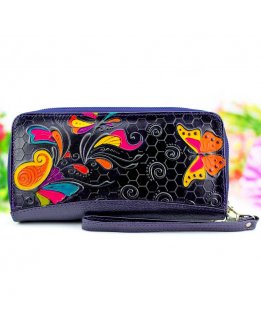 Leather wallets for women embossed and hand painted