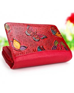 Womens wallet with coin purse hand painted and embossed